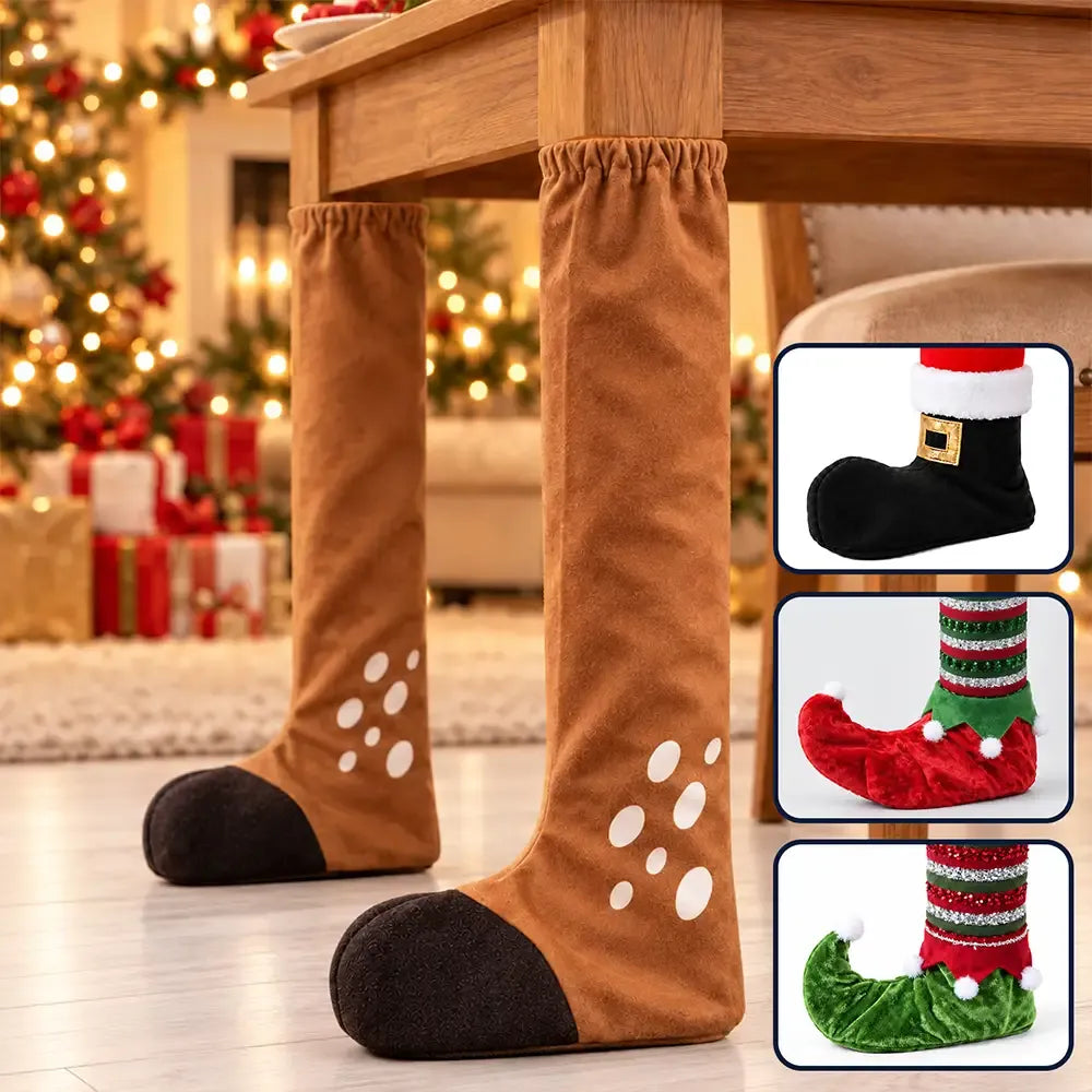 Christmas Boot Furniture Leg Covers — Santa, Reindeer & Elf Designs for Holiday Dining Room Decor