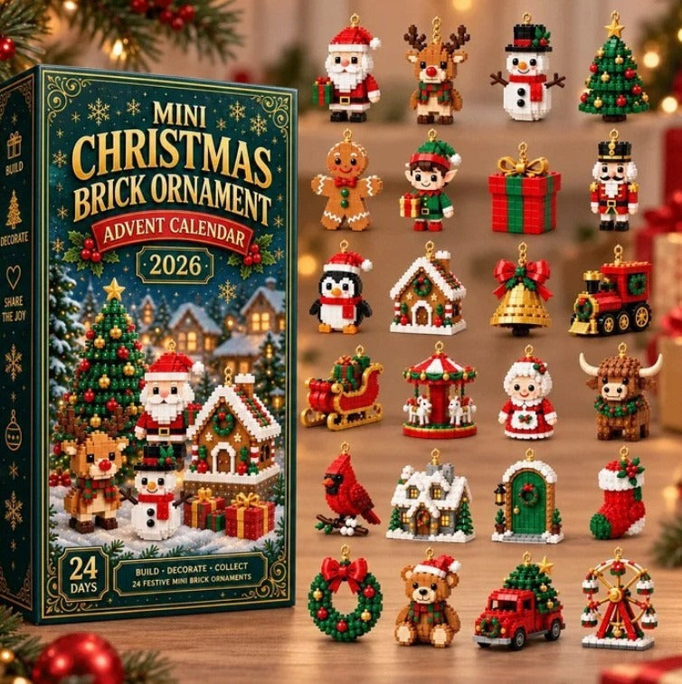 24-Day Advent Calendar with Mini Christmas Brick Ornaments — Holiday Building Block Countdown for Kids & Adults
