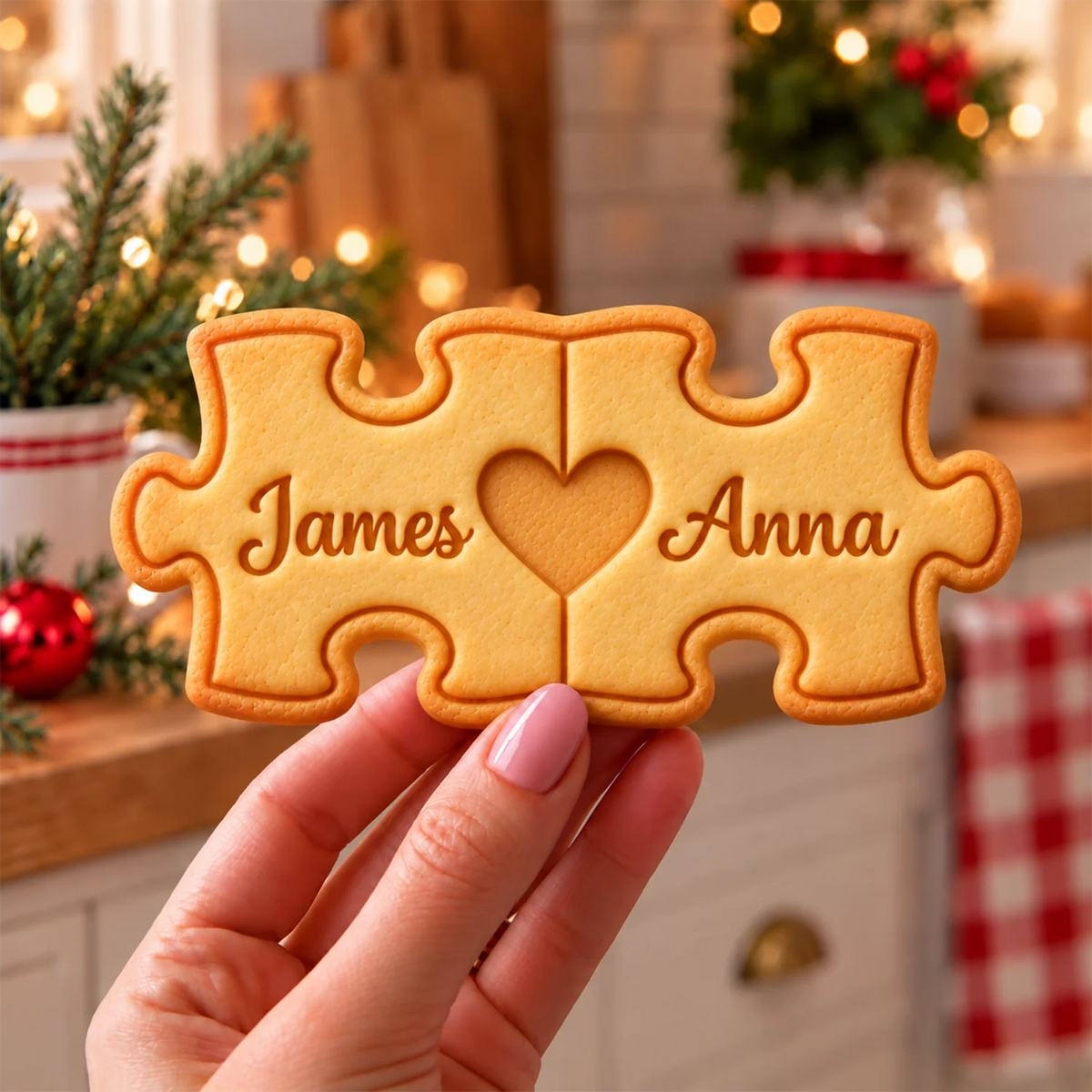 Custom Couple Puzzle Cookie Stamp — Personalized Puzzle-Shaped Embosser for Your Loved One