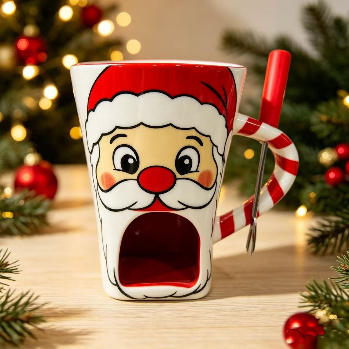 Holiday Ceramic Hot Chocolate Mug with Candle Warmer – Christmas Gift for Cocoa Lovers & S'mores Nights