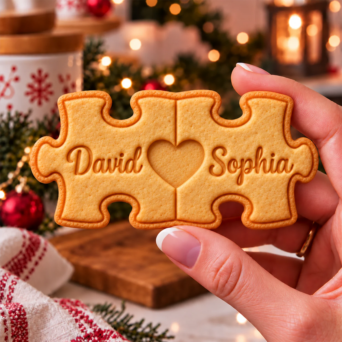 Custom Couple Puzzle Cookie Stamp — Personalized Puzzle-Shaped Embosser for Your Loved One