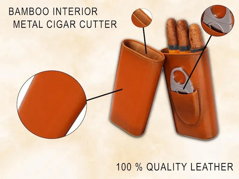 Personalized Cigar Case | Engraved Leather Travel Humidor Case, Gift Set for Cigar Lover, Dad, Husband | Father’s Day, Birthday Gifts for Men