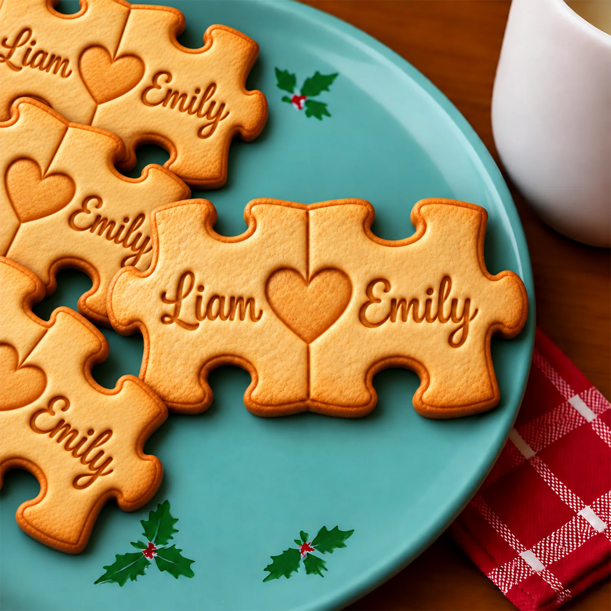 Custom Couple Puzzle Cookie Stamp — Personalized Puzzle-Shaped Embosser for Your Loved One