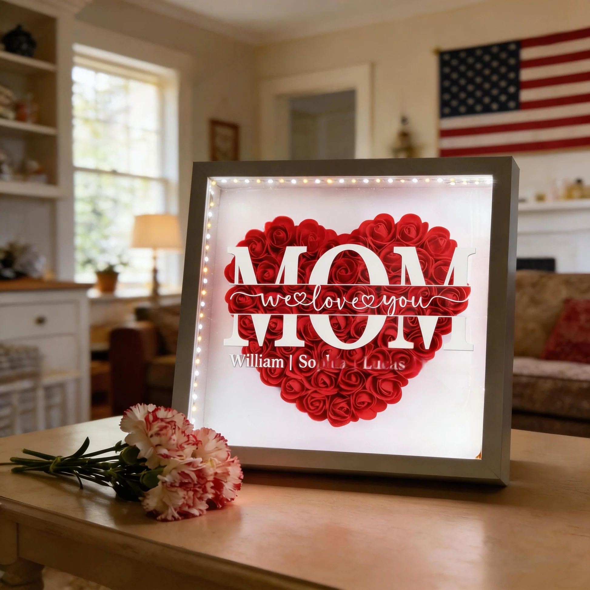 "We Love You Mom" Shadow box-Use Makeup Mirror Custom Children's Names Exclusive Mother's Day Commemorative Gift