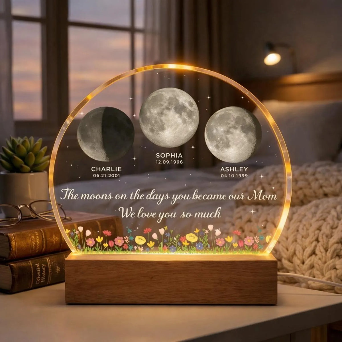 The Days You Became Our Mom, Custom Moon Phase by Date - Custom Heart/Circle Shape Acrylic LED Night Light - Heartfelt Mother's Day Gift for Mom