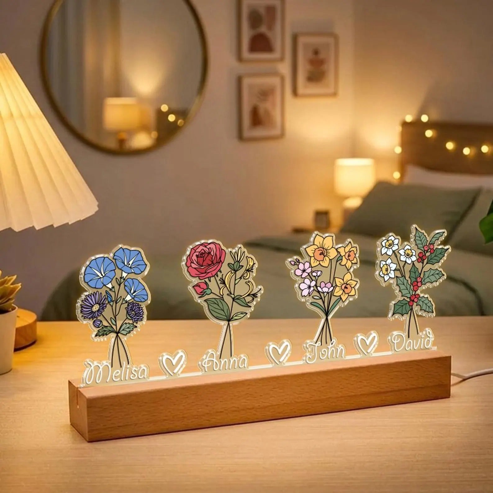 Custom Grandma's Garden Birth Flower Night Light, Mom's Garden, Gift for Mom, Grandma Gift