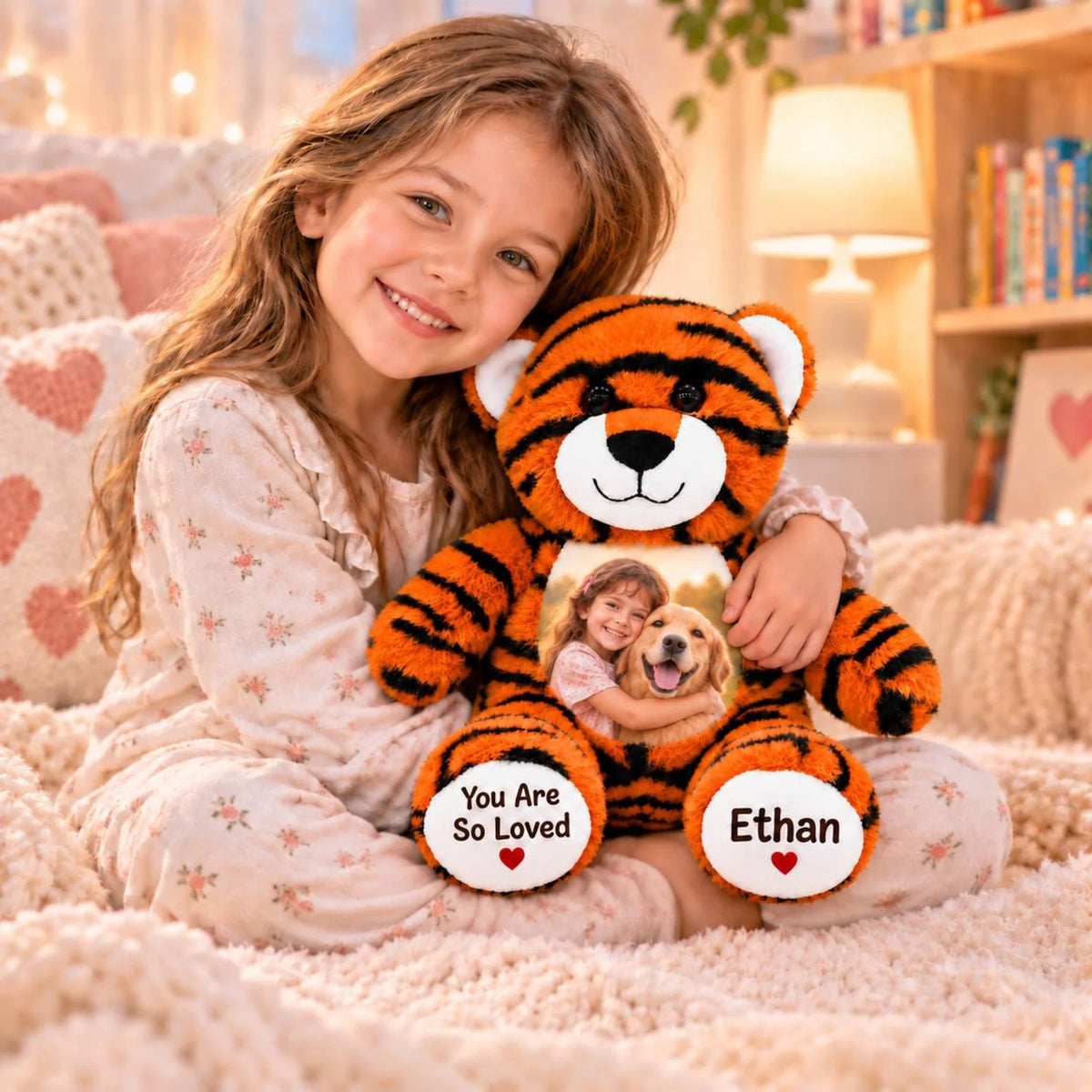 Custom Photo Tiger Plush Stuffed Animal — Personalized Name Toy, Birthday Keepsake, Christmas Gift for Child & Kids Gift