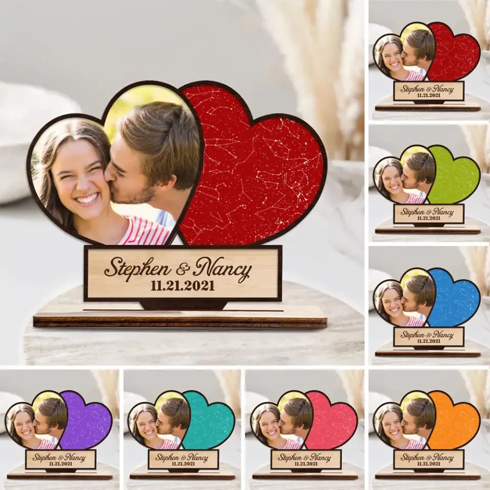 Personalized 3-Layer Wooden Plaque – Night Sky Heart Shape with Custom Photo, Romantic Couple Wall Decor, Anniversary Gift for Him & Her, Unique Love Keepsake
