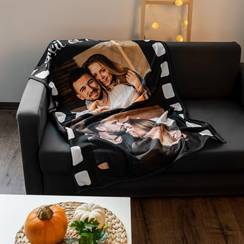 Custom Film Photo Blanket – Upload Two Photos & Names, Perfect Anniversary Gift for Couples