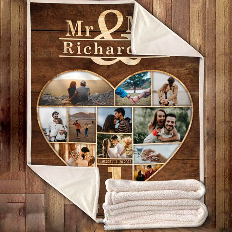 Mr & Mrs Custom Photo Blanket – Personalized with Your Names, Perfect Couple Anniversary Gift
