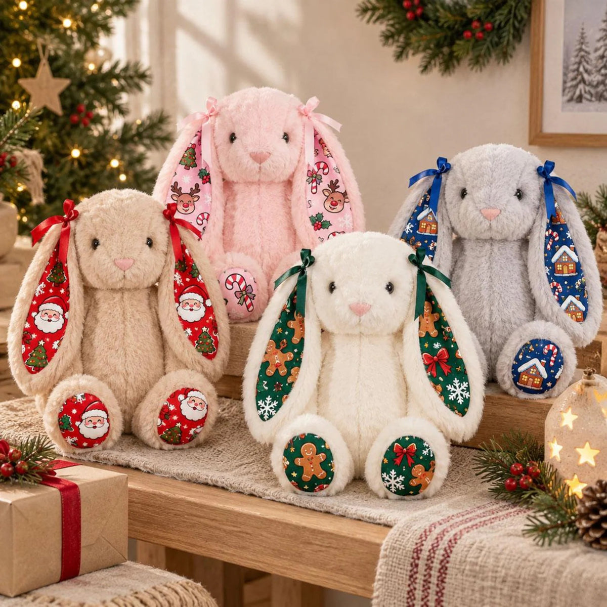 Personalized Christmas Plush Bunny Doll — Custom Christmas Bunny Plush Toy, Christmas Decorations & Gifts for Kids