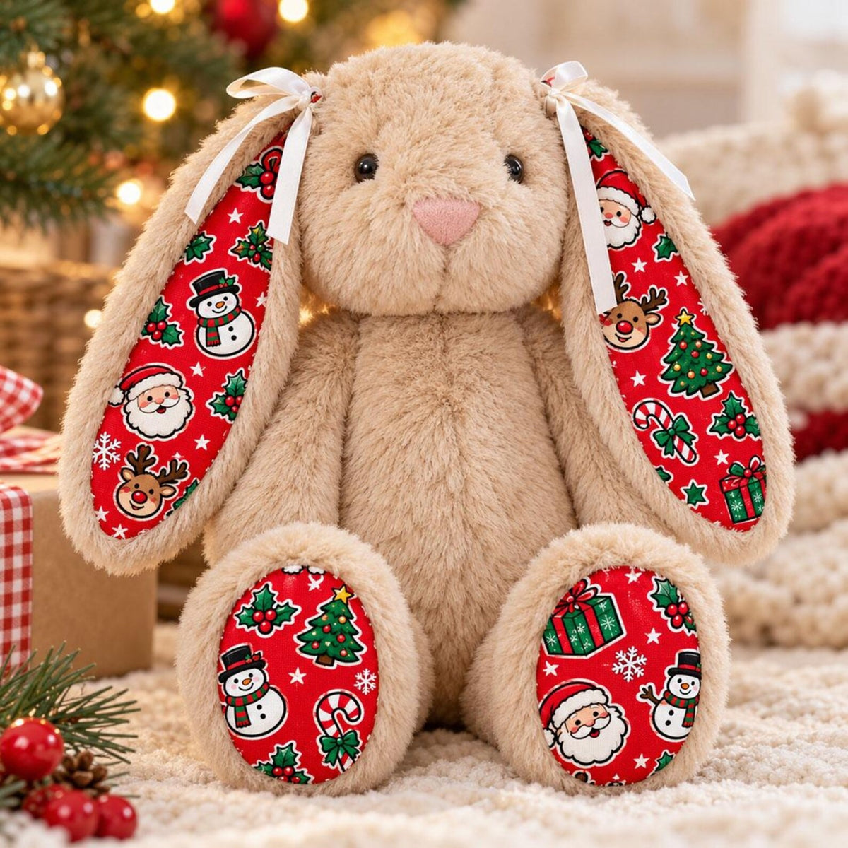 Personalized Christmas Plush Bunny Doll — Custom Christmas Bunny Plush Toy, Christmas Decorations & Gifts for Kids