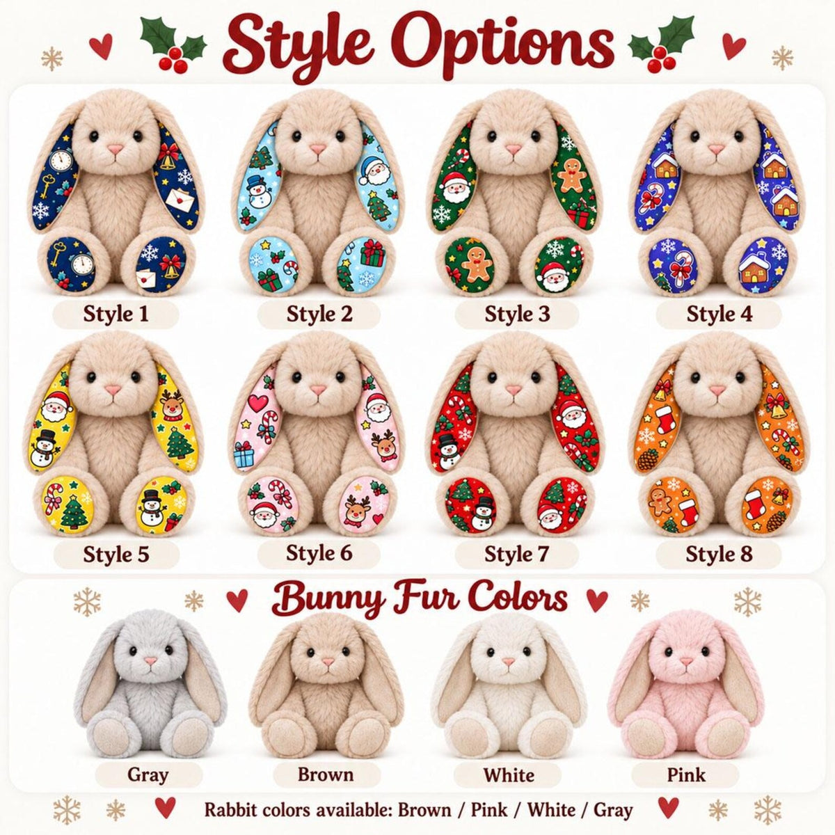 Personalized Christmas Plush Bunny Doll — Custom Christmas Bunny Plush Toy, Christmas Decorations & Gifts for Kids
