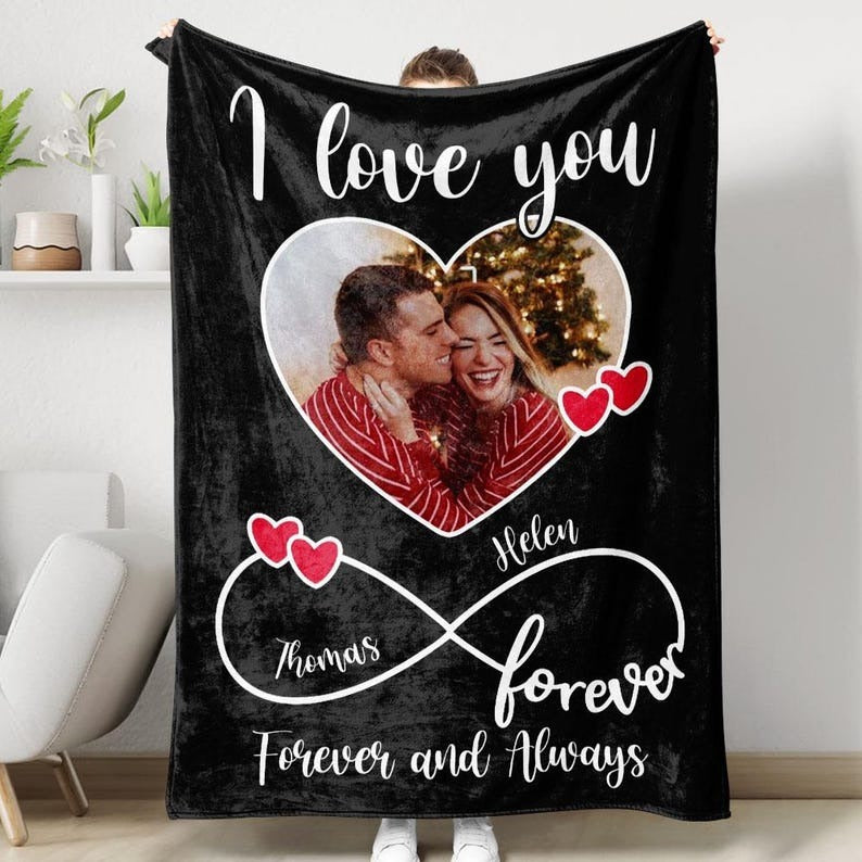 Custom Photo Blanket with Infinity Symbol – Perfect Couple Gift for Anniversaries & Special Days