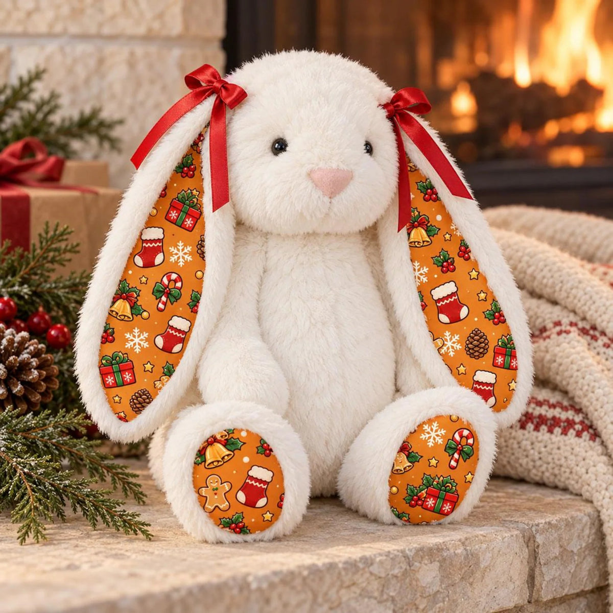 Personalized Christmas Plush Bunny Doll — Custom Christmas Bunny Plush Toy, Christmas Decorations & Gifts for Kids