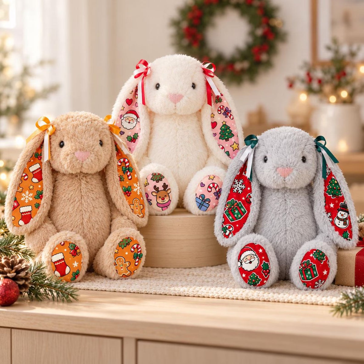 Personalized Christmas Plush Bunny Doll — Custom Christmas Bunny Plush Toy, Christmas Decorations & Gifts for Kids
