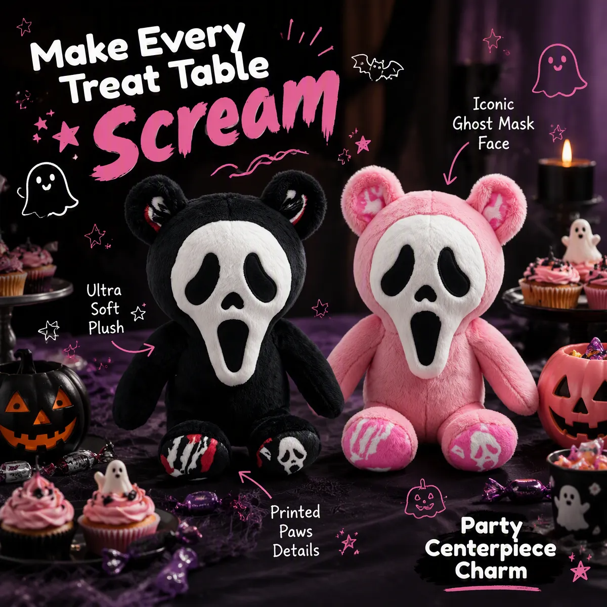 Custom Photo Ghost Bear Plush — Personalized Halloween Teddy Bear with Spooky Ghost Face & Photo Paws, Couple Gift