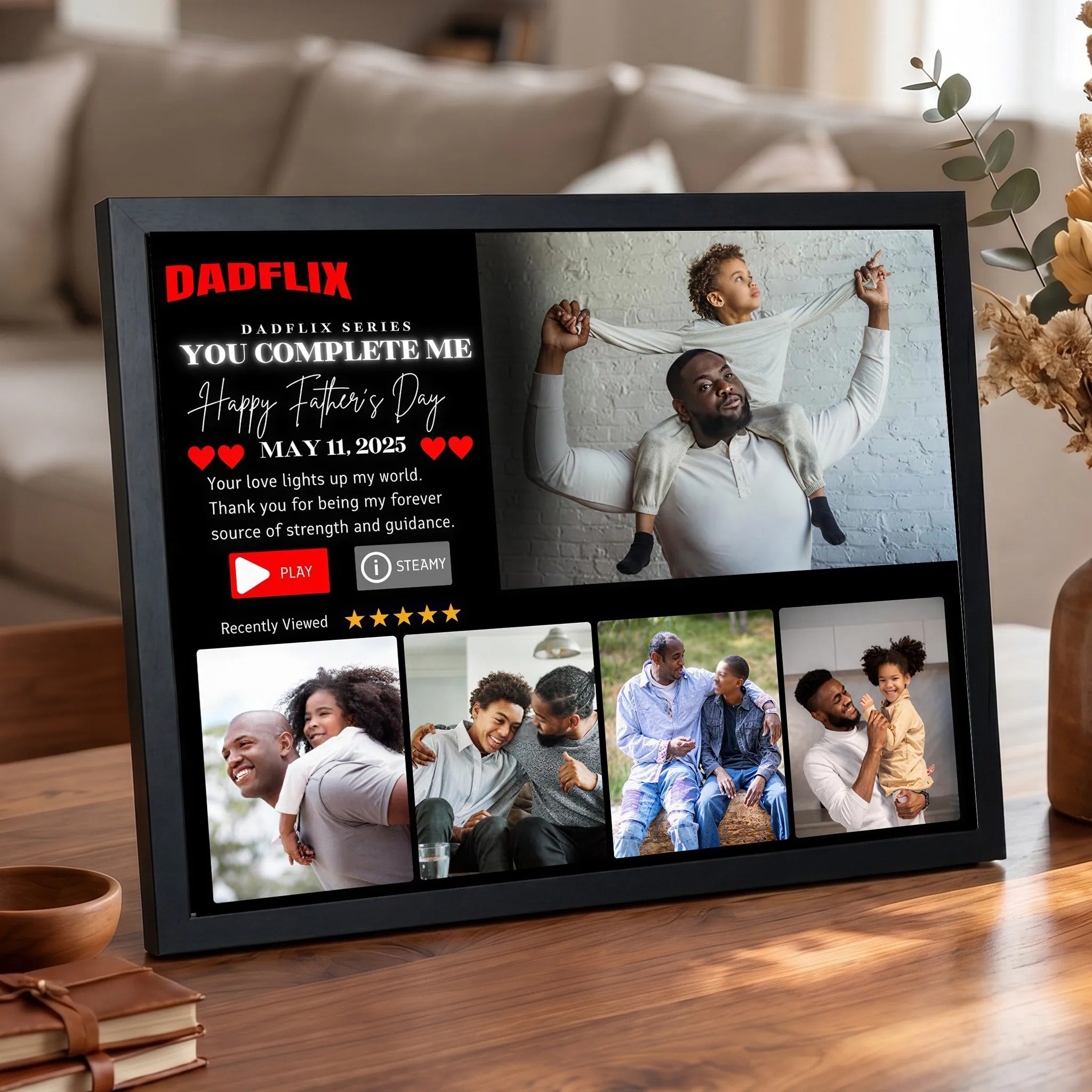 Customized Dadflix Series You Complete Me Movie Photo Frame, The Best Father's Day Gift Ever