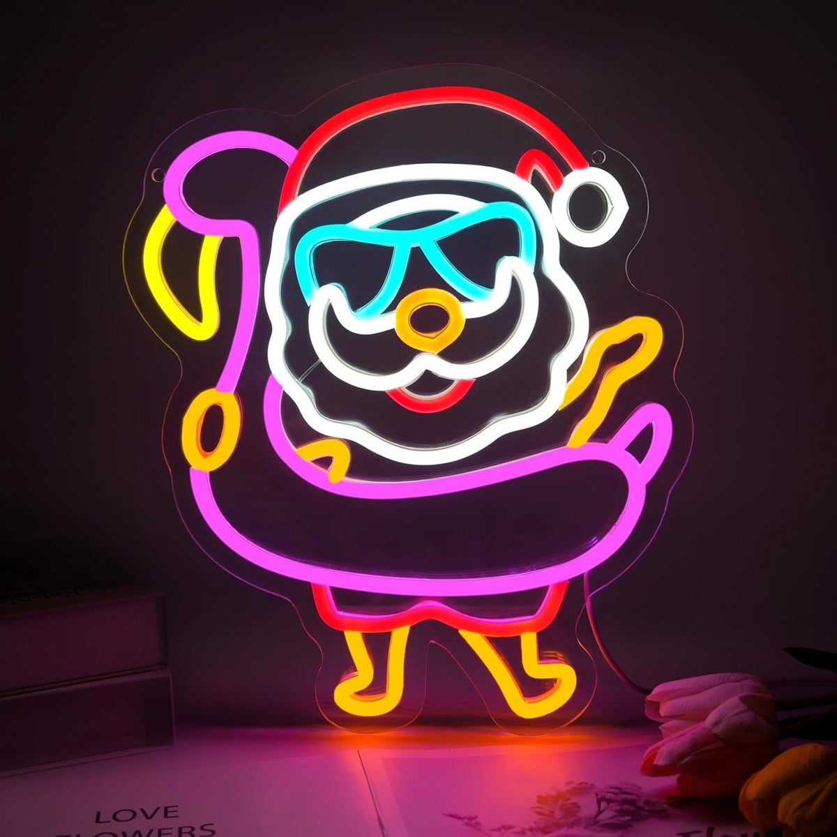 Christmas Santa Neon LED Sign — Merry Christmas Light Up Decor, Holiday Wall Art Gift