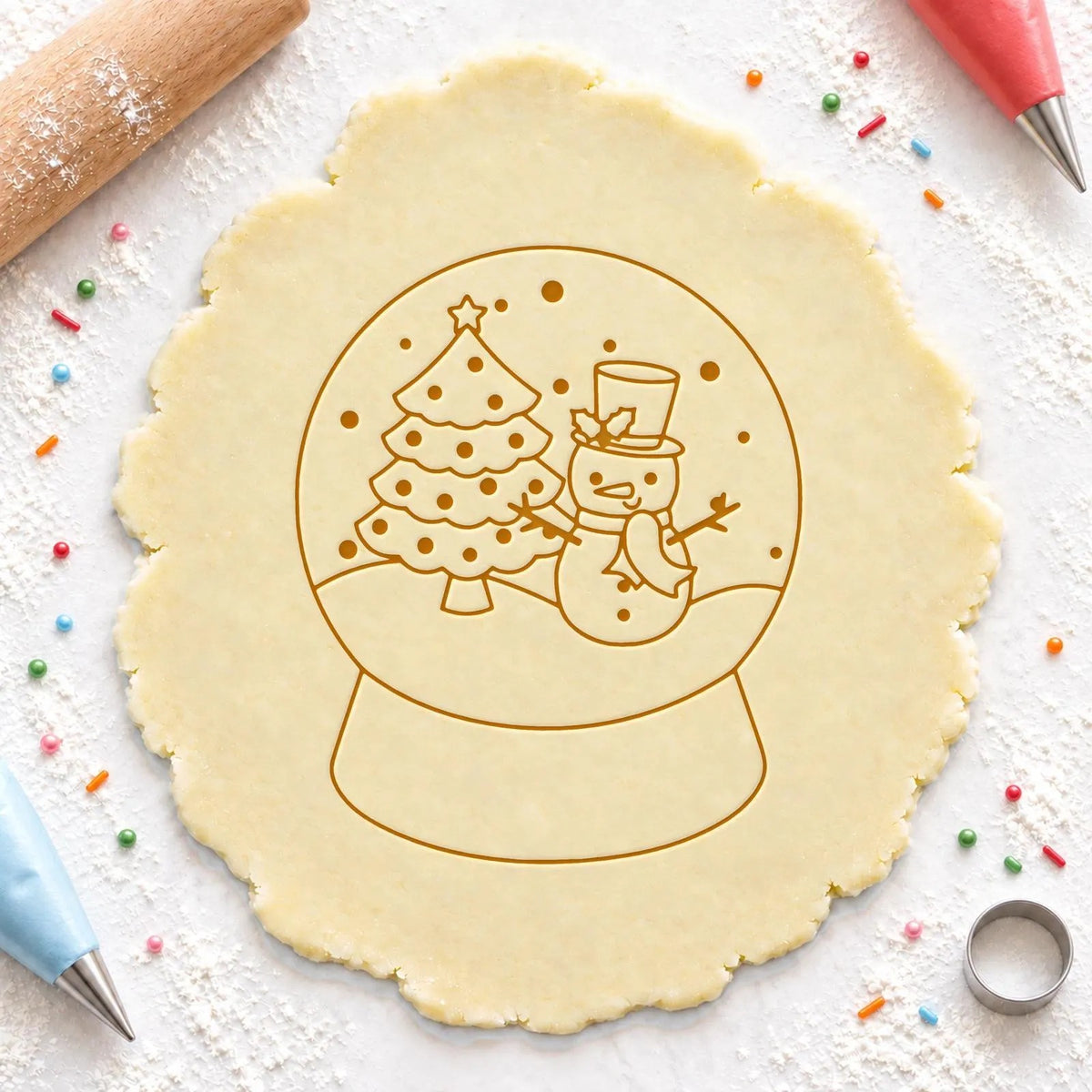 Snowman Snow Globe Cookie Stamp— Holiday Baking Tool