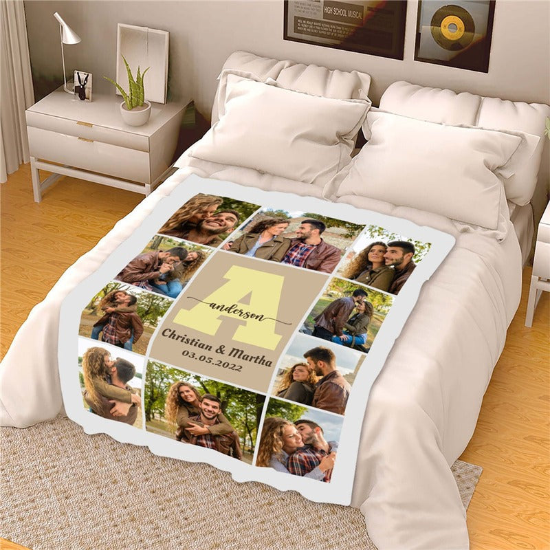 Personalized Photo Blanket with Letter Names – Soft Fleece Throw for Couples, Weddings, and Anniversaries