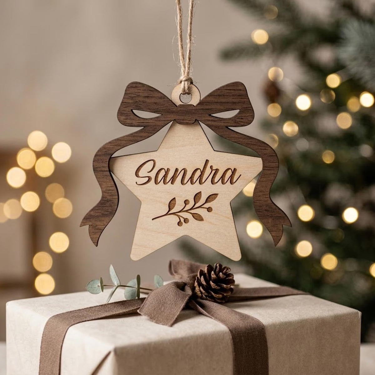 Custom Christmas Bow Tags Bundle – Layered Name Ornaments for Laser Cut & Engraving, Ideal for Holiday Gift Tags & Christmas Decor