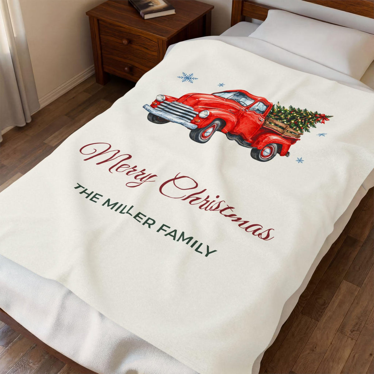 Personalized Family Christmas Blanket — Red Truck Holiday Throw with Custom Family Name