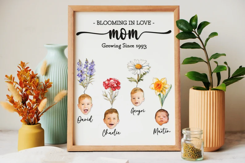 Custom Face Birth Month Flowers, Mom Grandma Blooming In Love, Gift For Mom