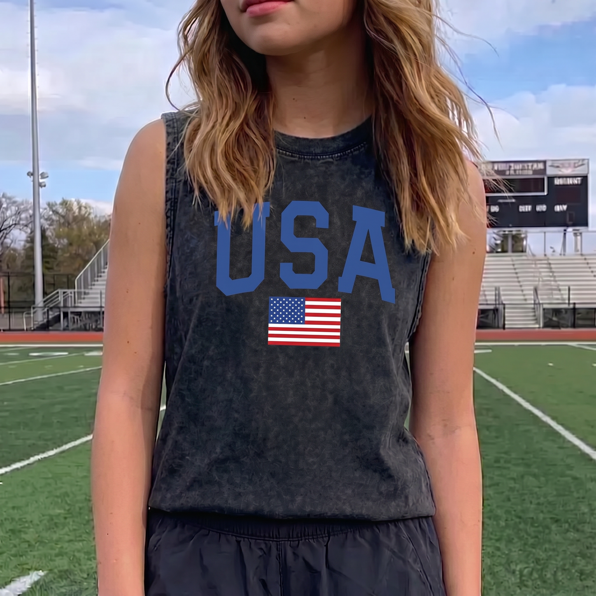 Washed USA Patriotic Tank with Custom Back Text Personalized 4th of July Top