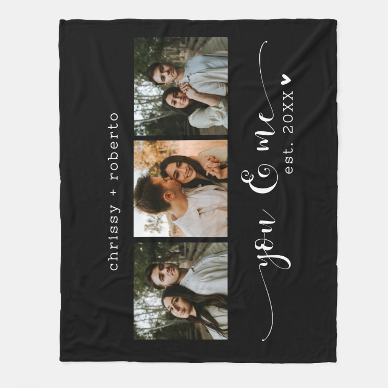 "YOU & ME" Modern Minimalist Black Collage Throw Blanket with Handwritten-Style Typography – A Gift for Your Loved One