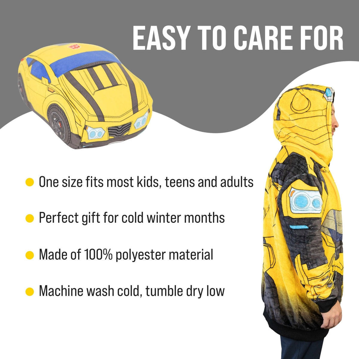 Transformers Bumble Bee Adult Snugible | Blanket Hoodie & Pillow