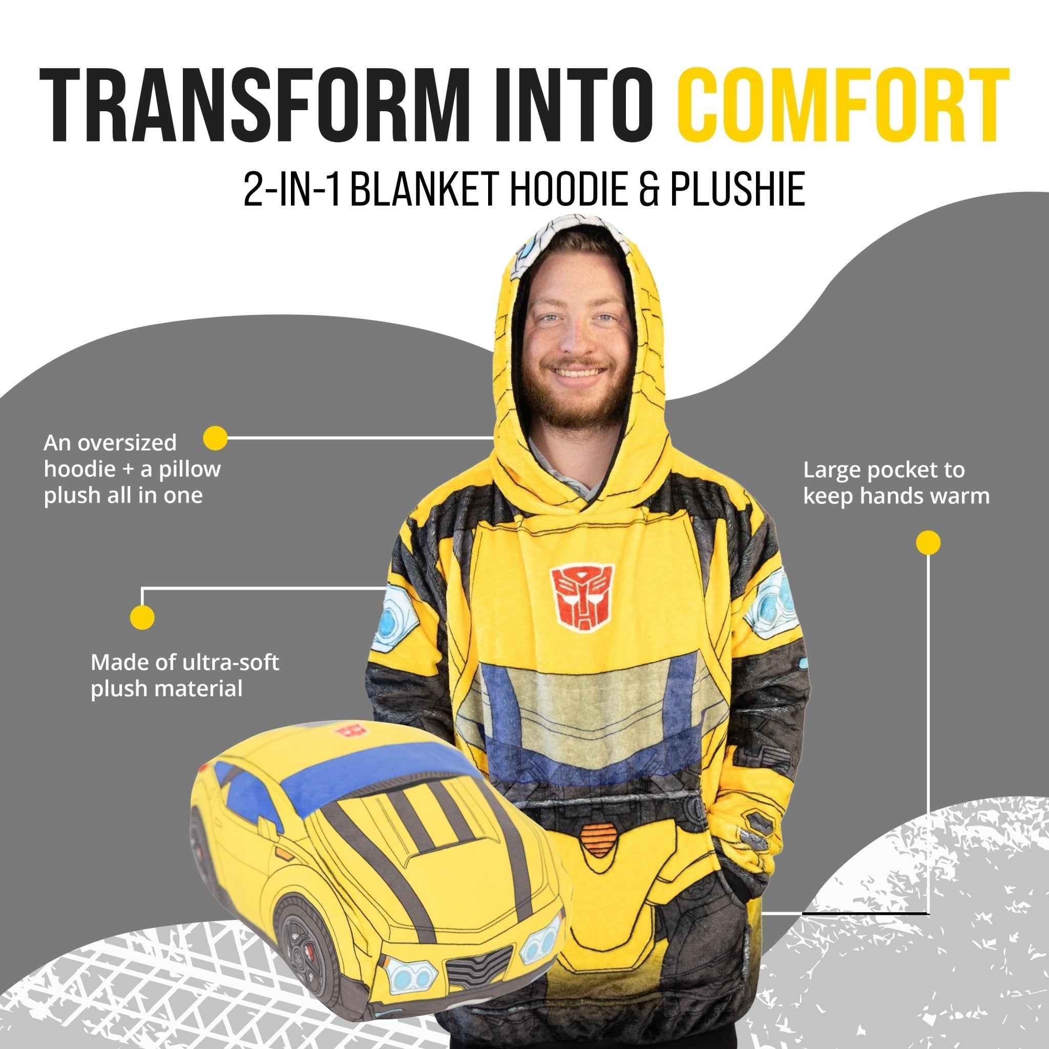 Transformers Bumble Bee Adult Snugible | Blanket Hoodie & Pillow