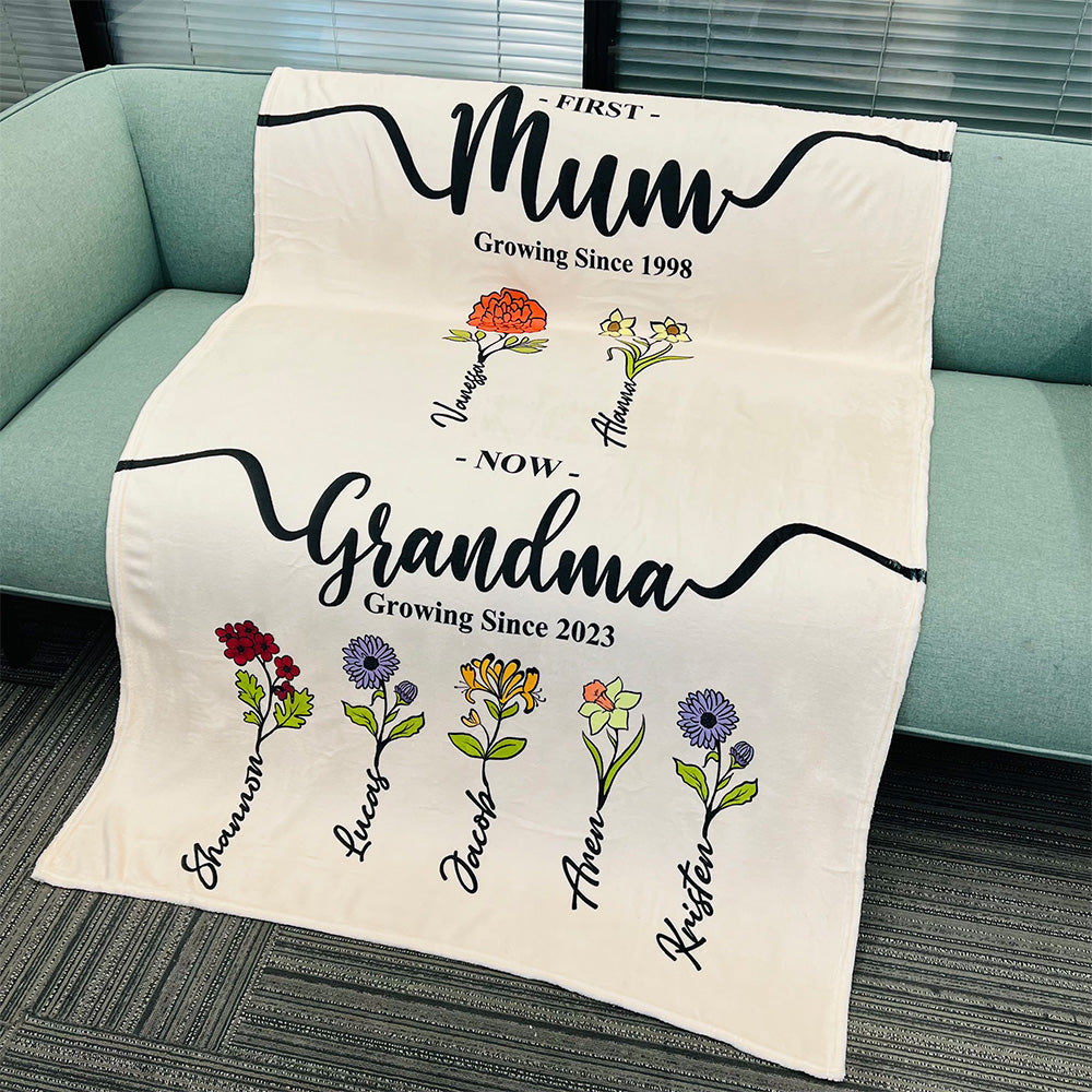 Grandma's & Mom's Garden Names Birth Flower Blanket