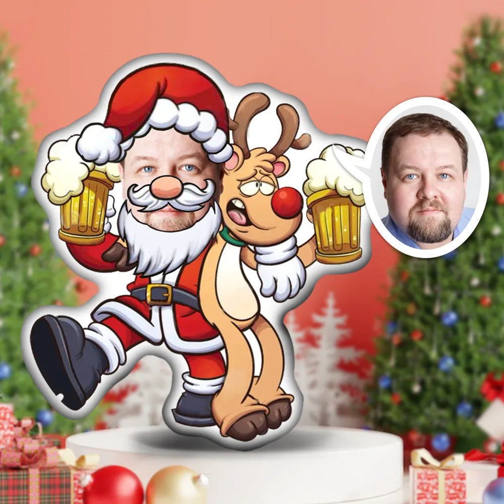 Custom Photo Face Pillow,Santa Claus And His Reindeer Face Pillow, Face Picture Pillow Doll Face Body Pillow Personalized Doll