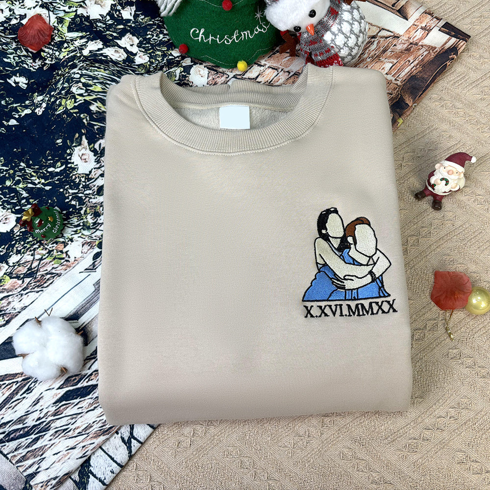 Klamay™ Plus Velvet Style-Custom Embroidered Sweatshirt Portrait Music Player/Roman Numerals/Customized Text Couple Family Gift