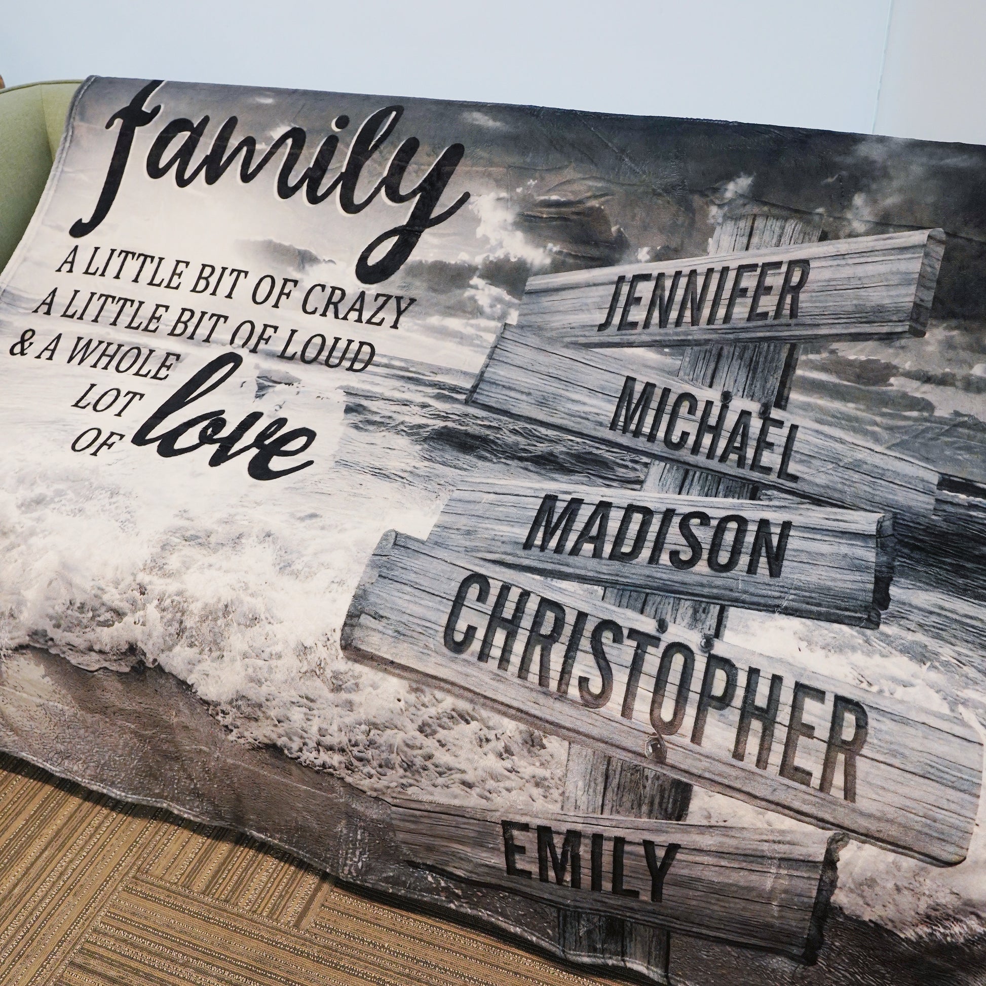💖For Family Blanket👨👩👦👦Coast Sunset A Little Whole Lot of Love Multi-Names Blanket