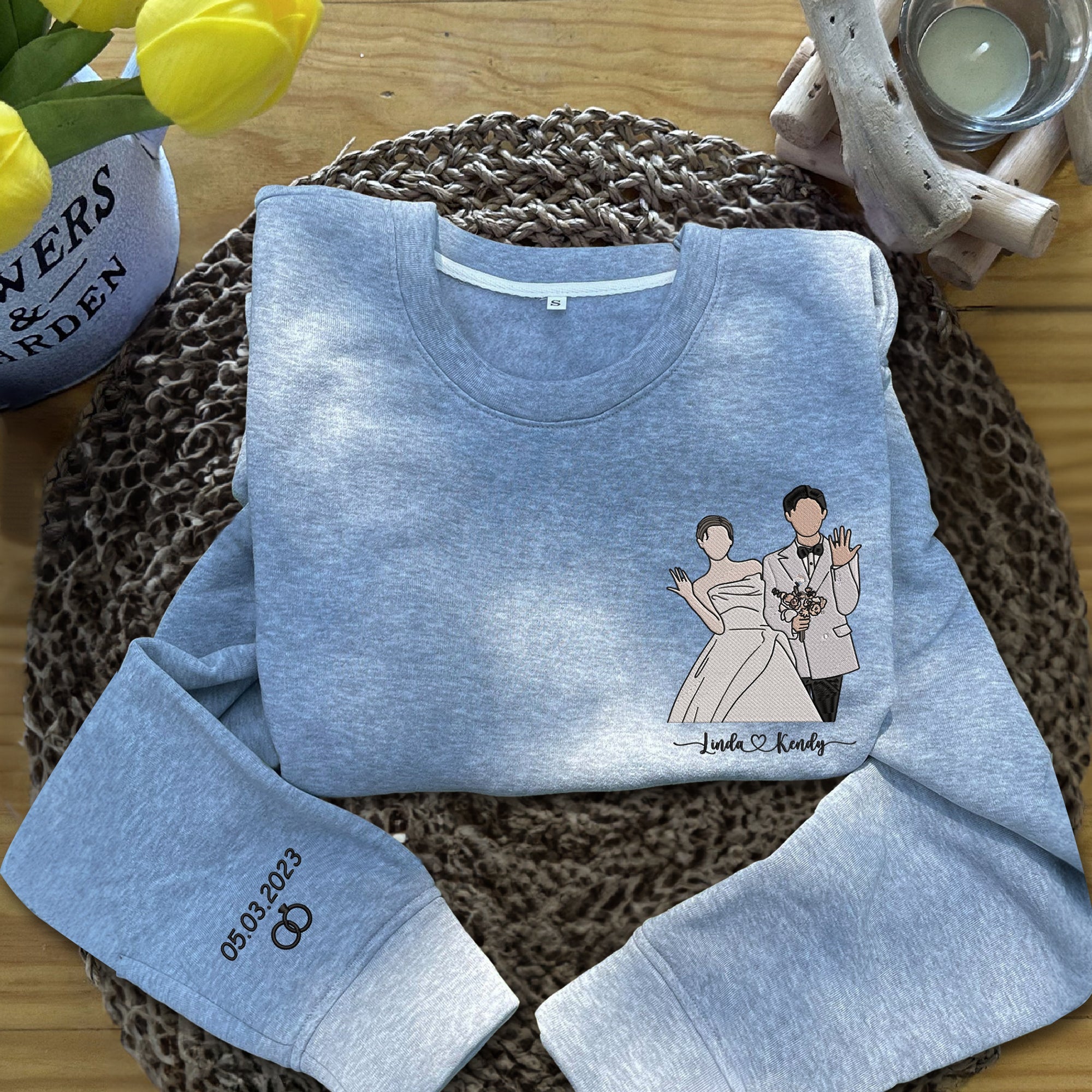 Personalized Couple Photo Embroidered Sweatshirt (Customized free)