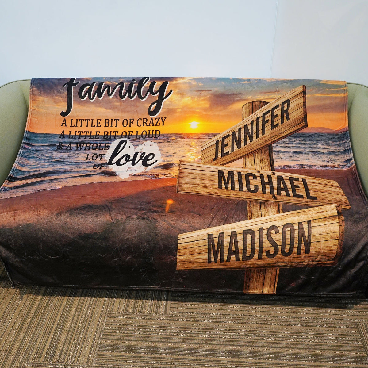 💖For Family Blanket👨👩👦👦Beach Sunset Color A Little Whole Lot of Love Multi-Names Blanket
