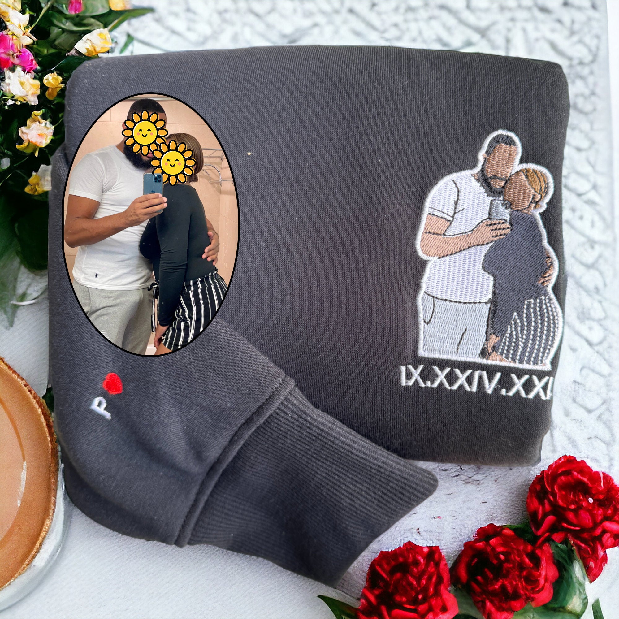 ❤️🔥(Best Selling)Custom Embroidered Sweatshirt Portrait Music Player Couple Valentine's Day Gift