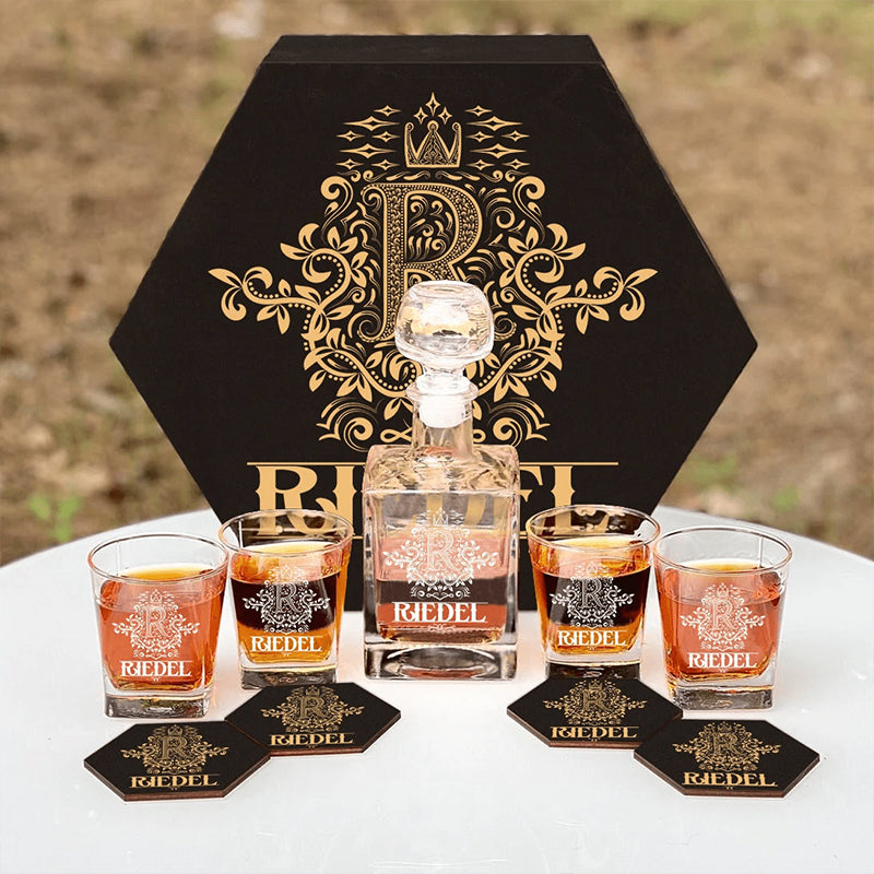 RIEDEL - WHISKEY SET (Wooden box + Decanter + 4 Glasses + 4 Coasters)