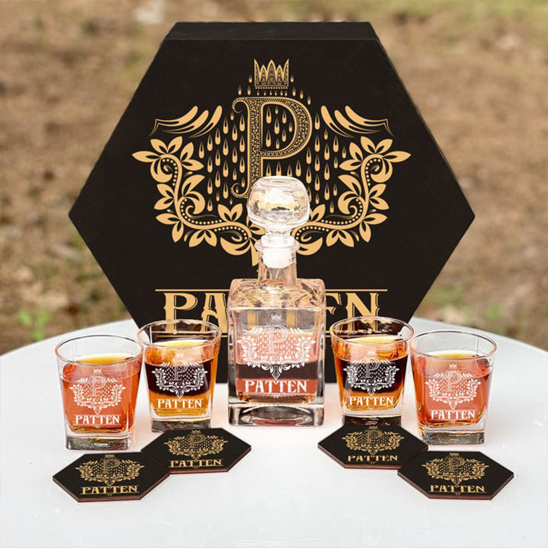 PATTEN - WHISKEY SET (Wooden box + Decanter + 4 Glasses + 4 Coasters)