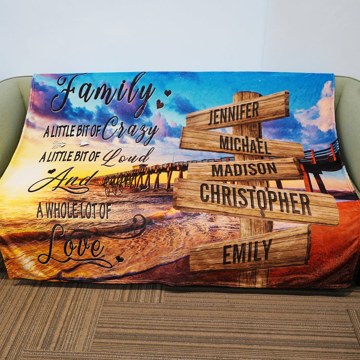 💖For Family Blanket👨👩👦👦Ocean Pier Color A Whole Lot of Love Multi-Names Blanket