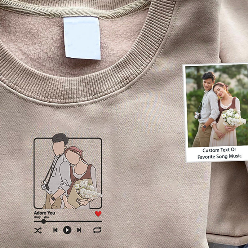 ❤️🔥(Best Selling)Custom Embroidered Sweatshirt Portrait Music Player Couple Valentine's Day Gift
