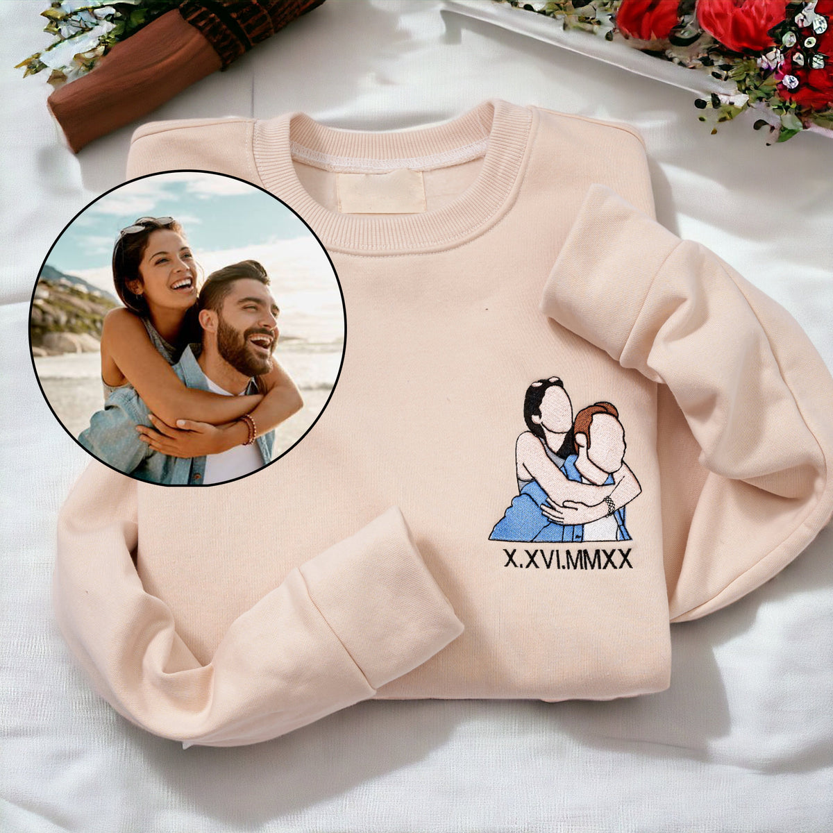 ❤️🔥(Best Selling)Custom Embroidered Sweatshirt Portrait Music Player Couple Valentine's Day Gift