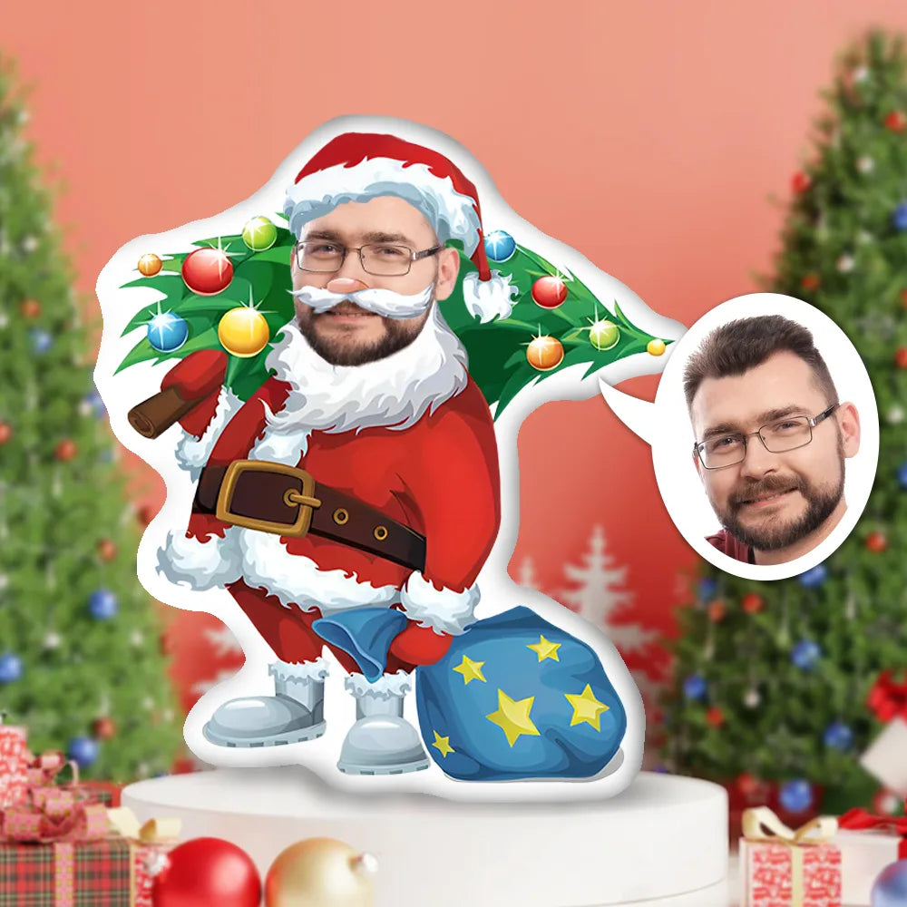 Custom Photo Face Pillow, Christmas Santa Claus With Christmas Tree Face Pillow, Face Picture Pillow Doll Face Body Pillow Personalized Doll