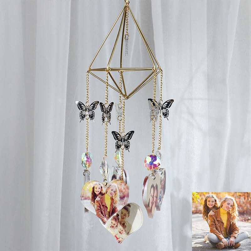 Personalized heart photo butterfly charm