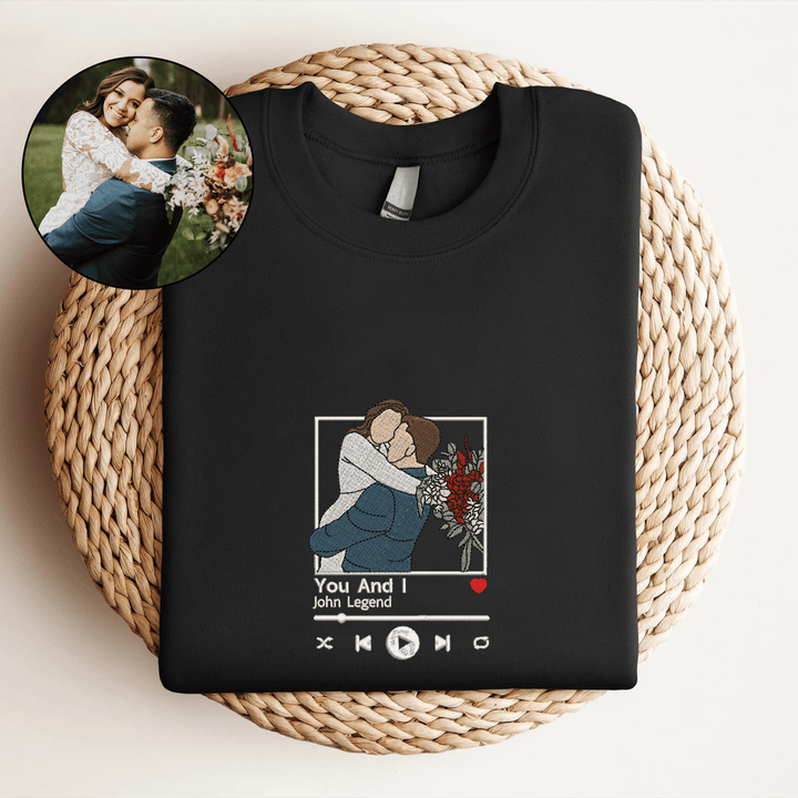 ❤️🔥(Best Selling)Custom Embroidered Sweatshirt Portrait Music Player Couple Valentine's Day Gift