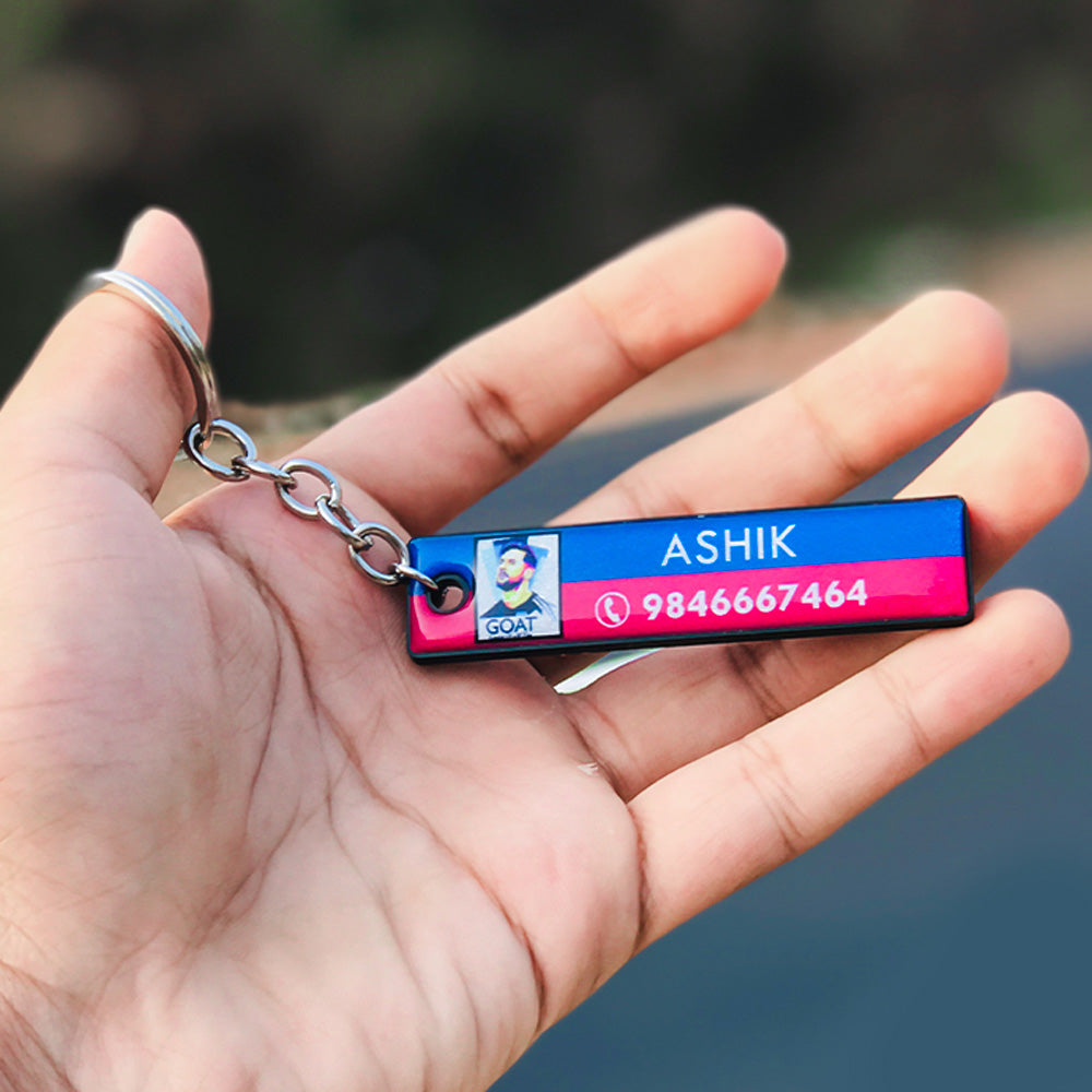 PHOTO NAME & NUMBER GEL RECTANGULAR KEYCHAIN