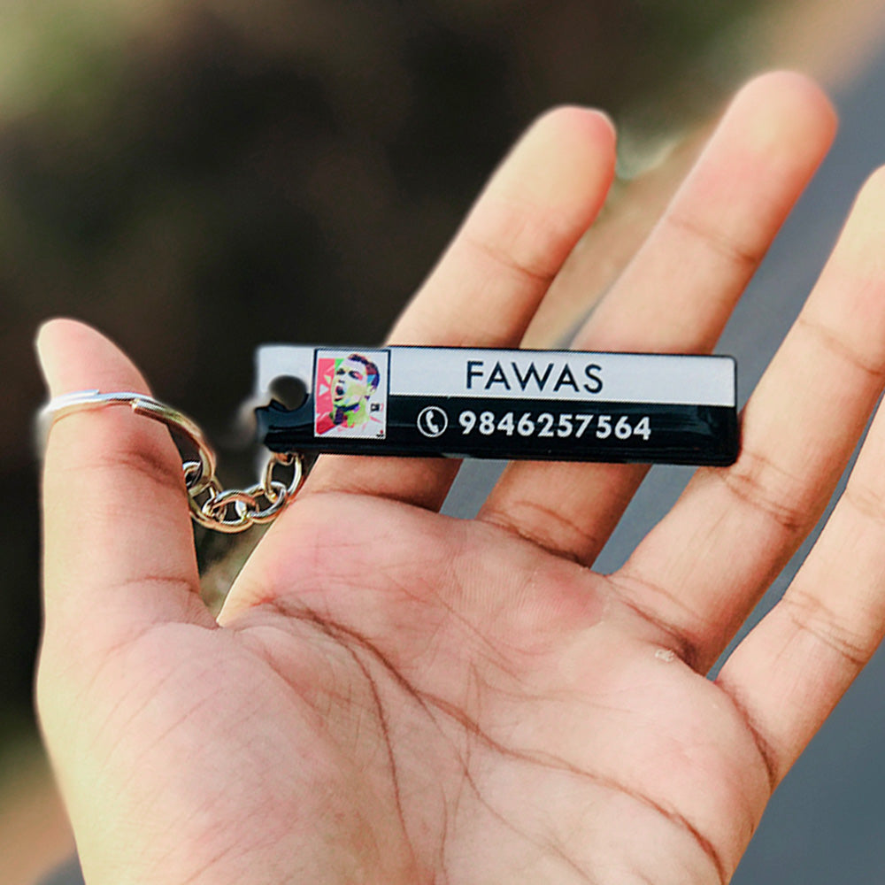 PHOTO NAME & NUMBER GEL RECTANGULAR KEYCHAIN