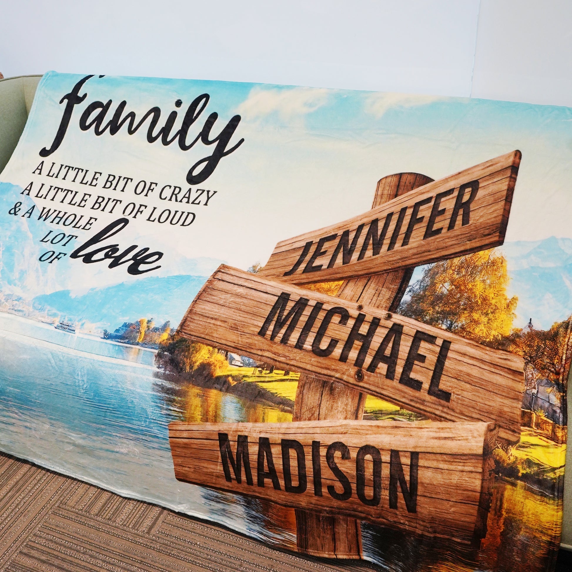 💖For Family Blanket👨👩👦👦Riverside Scenery Color A Little Whole Lot of Love Multi-Names Blanket